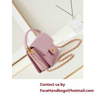 Chanel Grained Calfskin & Gold-Tone Metal Small Flap Bag with Top Handle Pink 2025